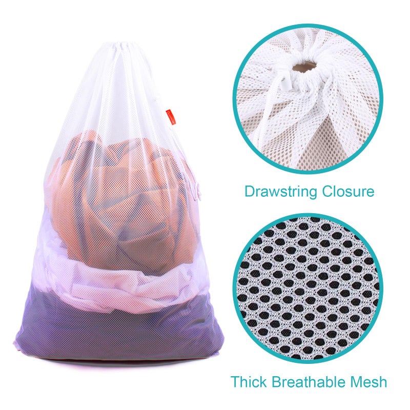 DuomiW 2 Pack Mesh Laundry Bags, 24 x 36 Inches Heavy Duty Drawstring Bag, Factories, College, Dorm, Travel and Apartment Dwellers, White - Image 4